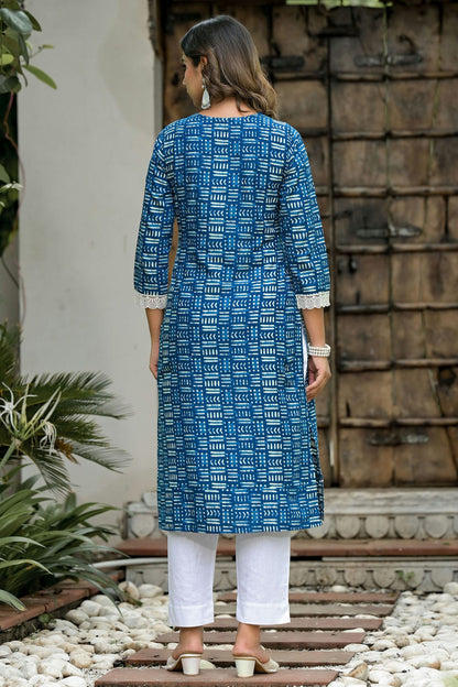 Blue Colour Stitched Cotton Top and Bottom VSTP1112386