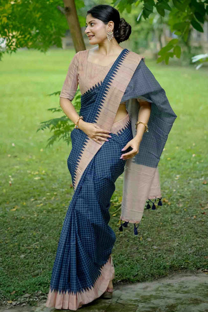 Blue Colour Tussar Silk Traditional Saree