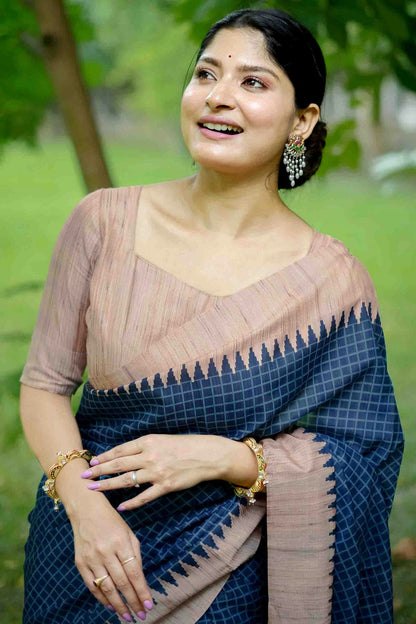 Blue Colour Tussar Silk Traditional Saree
