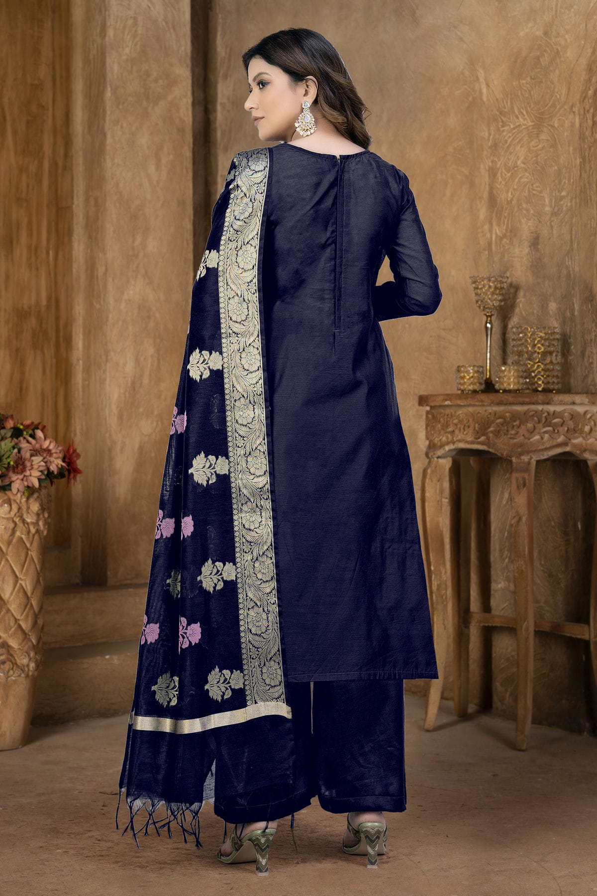 Blue Colour Unstitched Banarasi Jacquard Palazoo Pant Suit VSUS1161361