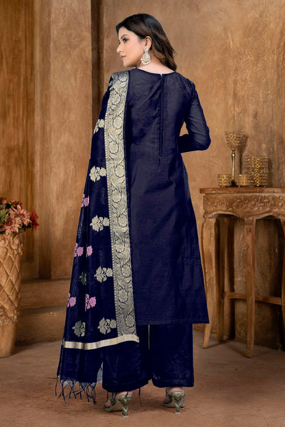 Blue Colour Unstitched Banarasi Jacquard Palazoo Pant Suit VSUS1161361