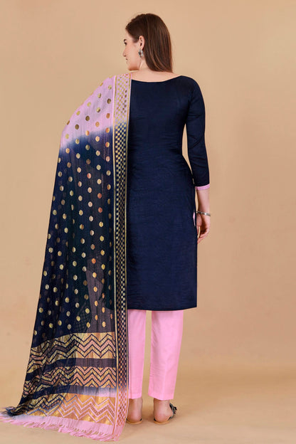 Blue Colour Unstitched Cotton Jacquard Straight Suit VSUS1160875