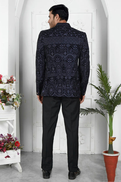 Blue Colour Velvet Jodhpuri Jacket VSJP1230113