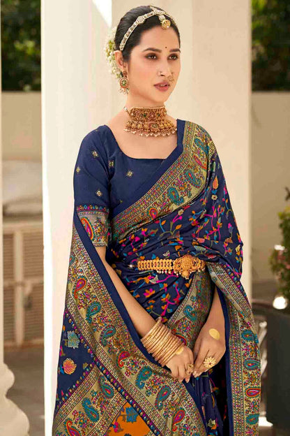 Blue Colour Velvet Tussar Silk Floral Printed Traditional Sarees VSSD1113754