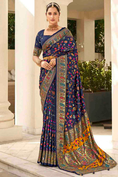 Blue Colour Velvet Tussar Silk Floral Printed Traditional Sarees VSSD1113754