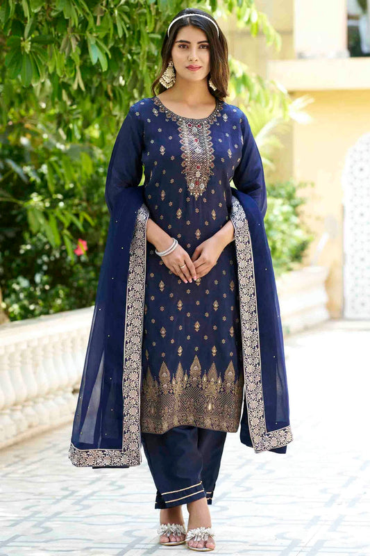 Blue Colour Viscose Rayon Woven Pant Style Suit VSSS1113622