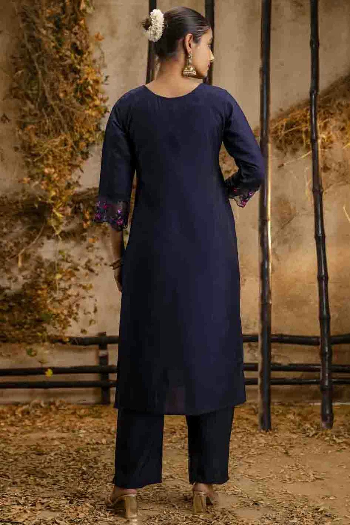 Blue Colour Viscose Roman Silk Embroidery Pant Style Suit VSSS1113652