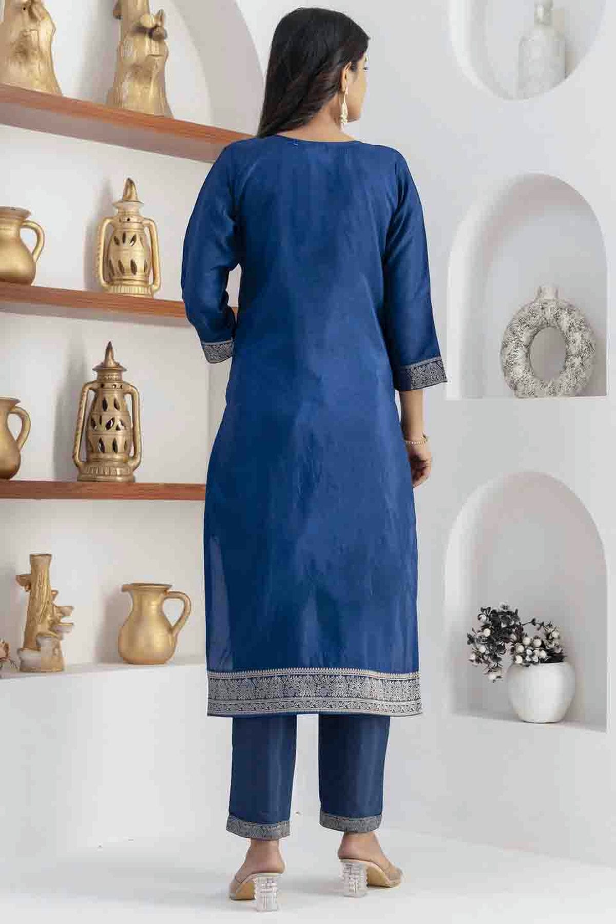 Blue Colour Viscose Silk Woven Pant Style Suit VSSS1113658
