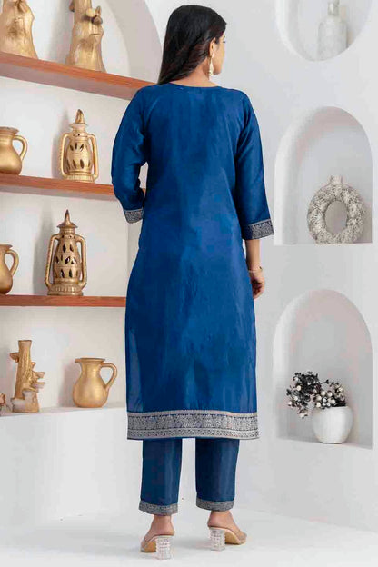 Blue Colour Viscose Silk Woven Pant Style Suit VSSS1113658