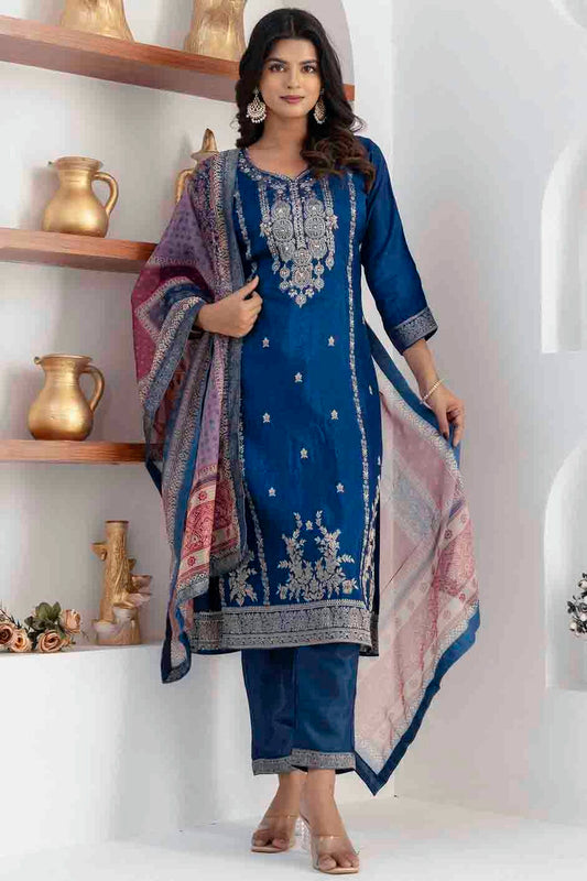 Blue Colour Viscose Silk Woven Pant Style Suit VSSS1113658
