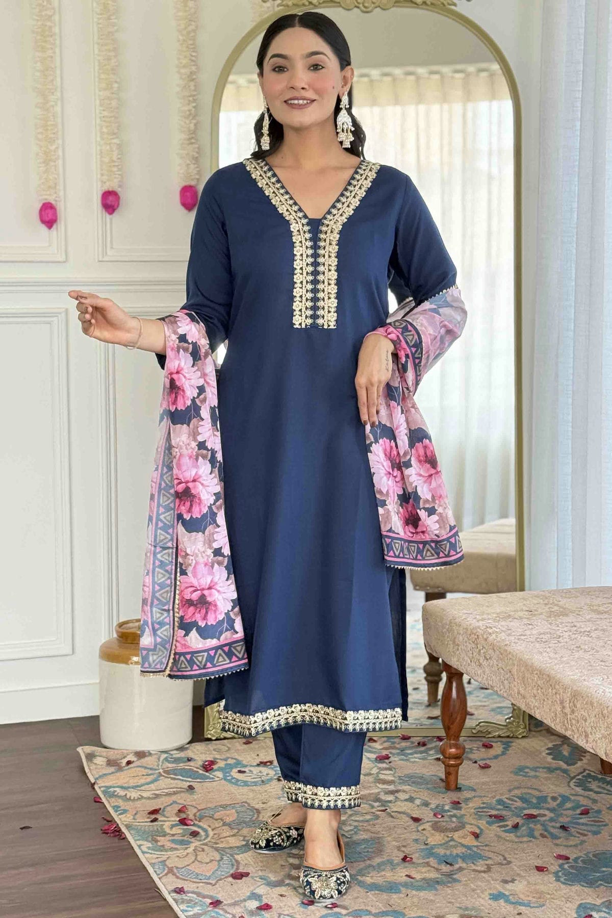 Blue Colour Viscose Slub Stitched Suit VSSS1112887