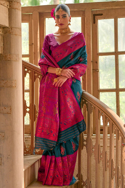 Blue Colour Woven Work Banarasi Silk Saree