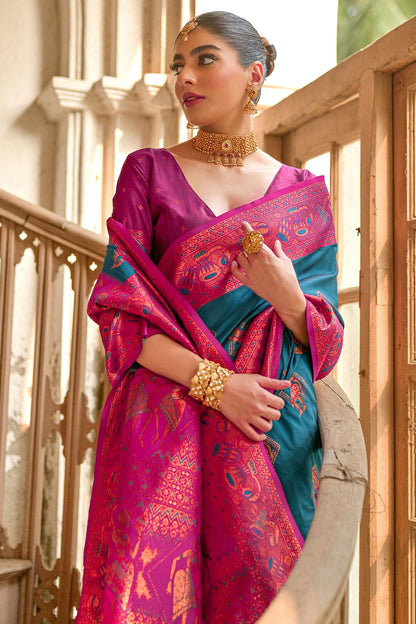 Blue Colour Woven Work Banarasi Silk Saree