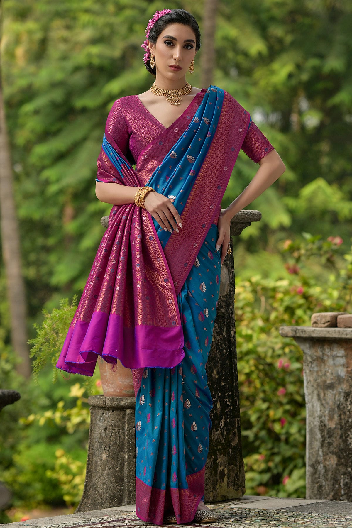 Blue Colour Woven Work Banarasi Silk Saree