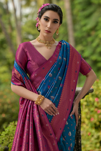 Blue Colour Woven Work Banarasi Silk Saree
