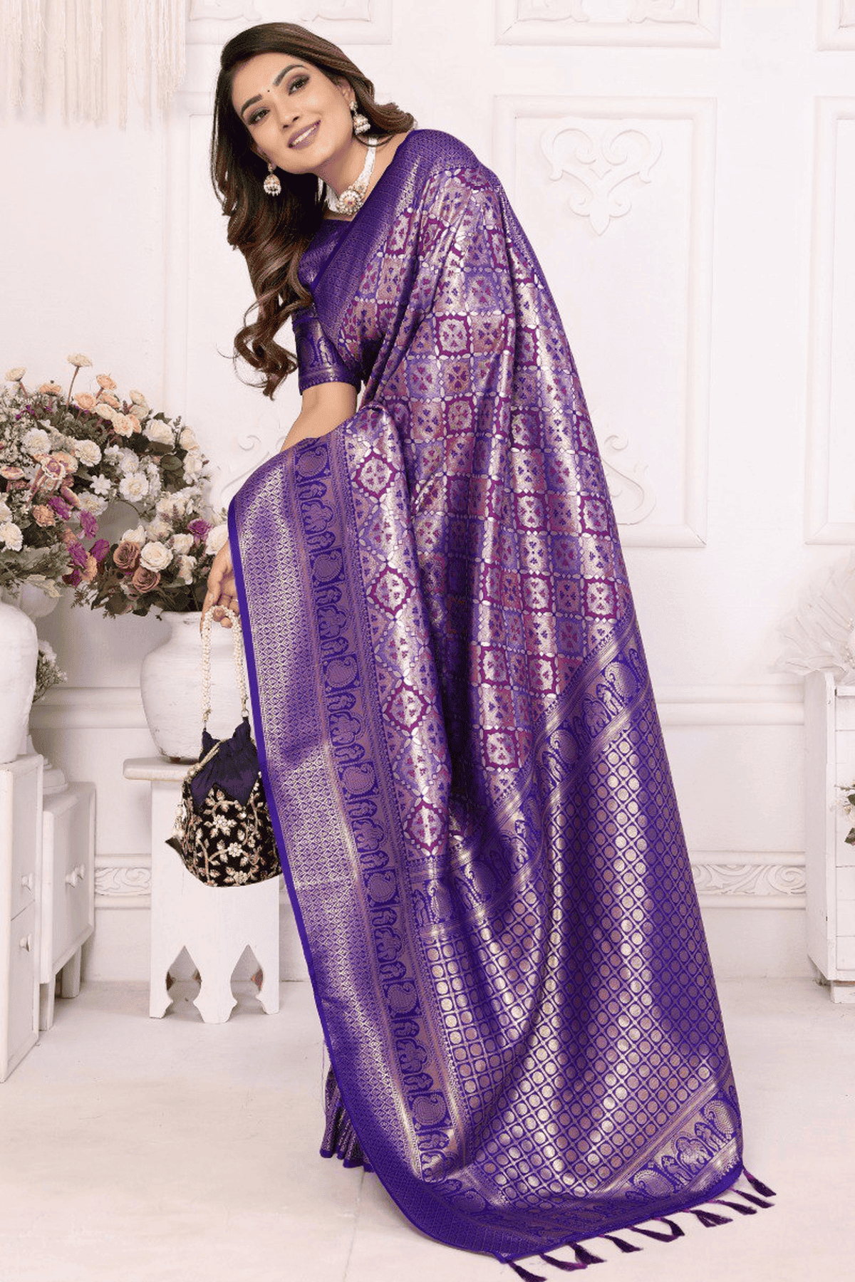Blue Colour Woven Work Banarasi Silk Traditional Saree