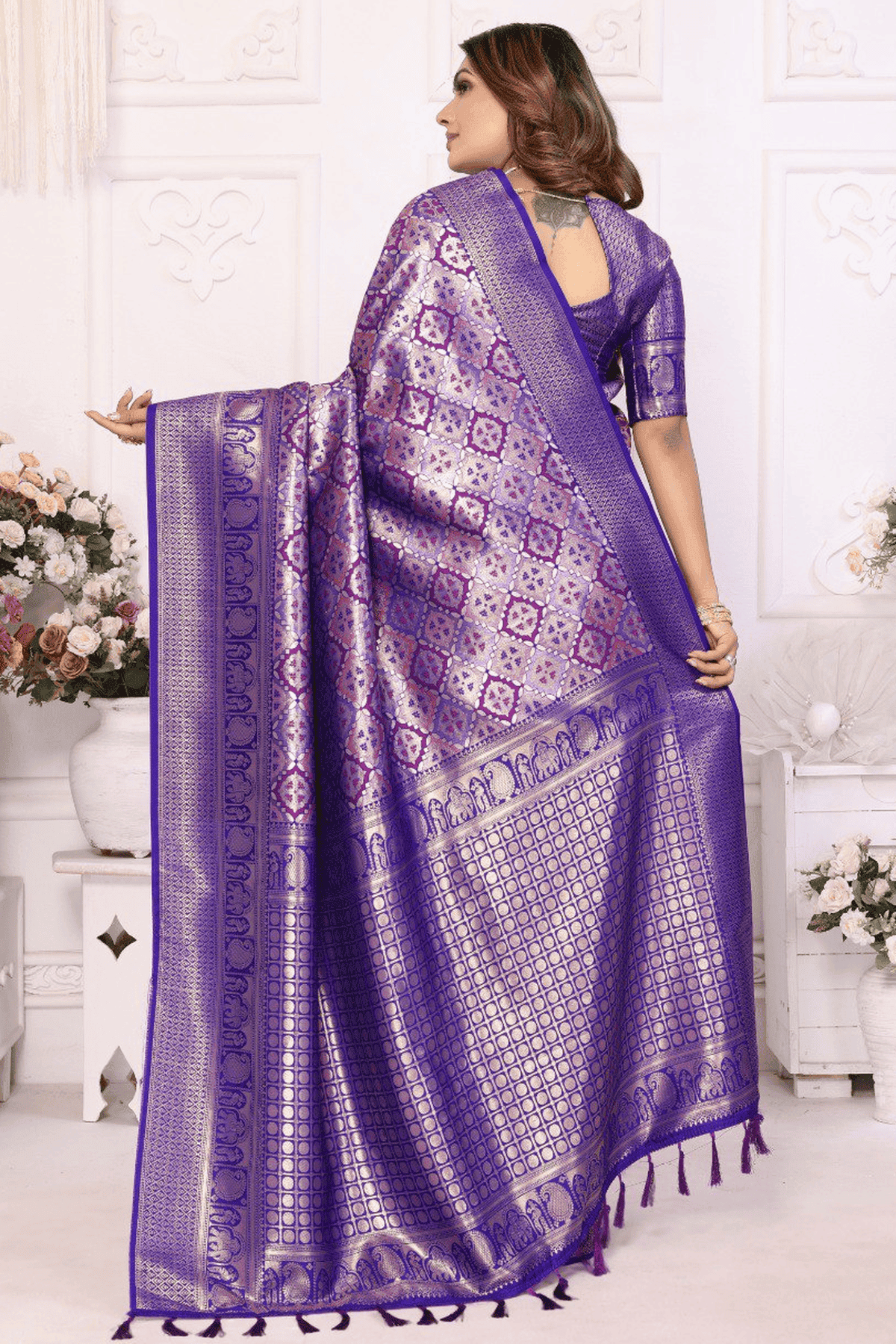 Blue Colour Woven Work Banarasi Silk Traditional Saree