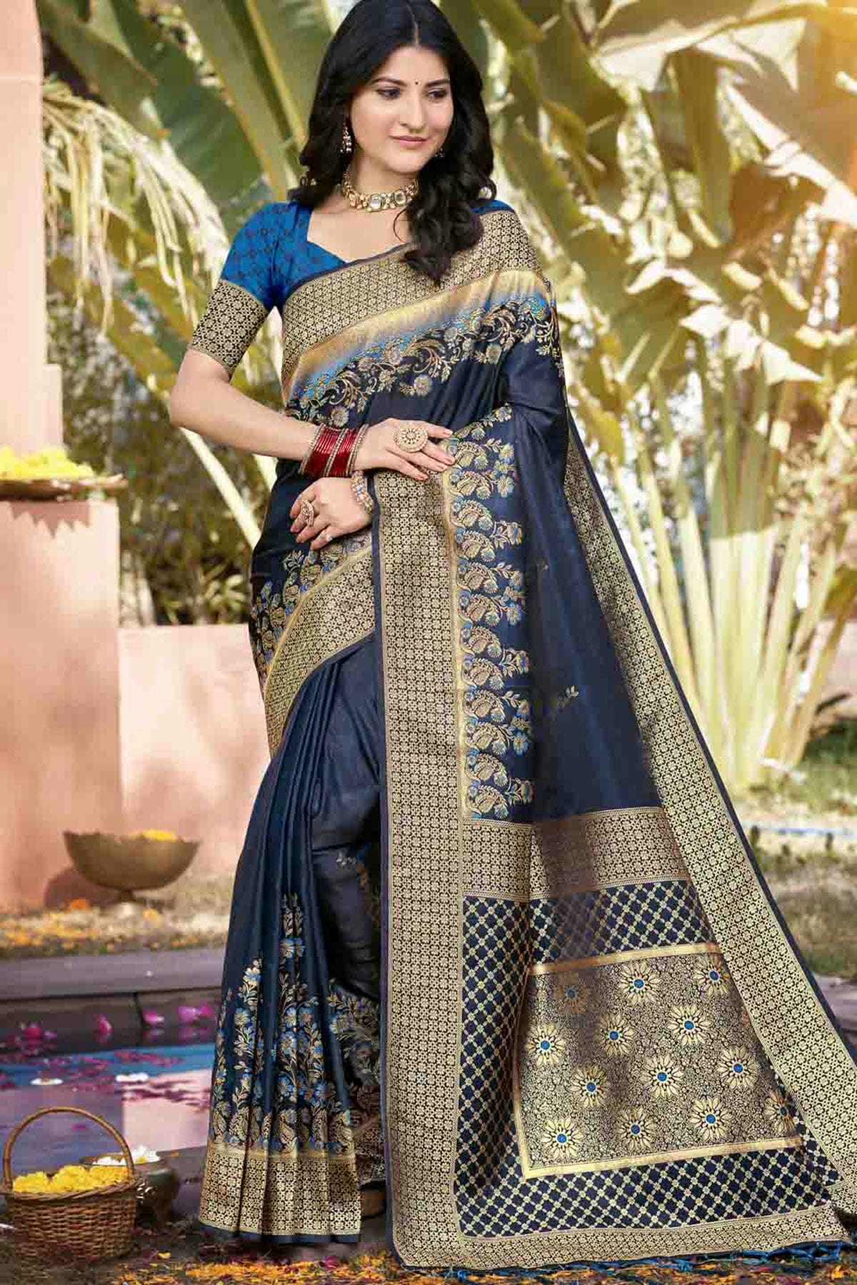 Blue Colour Woven Work Silk Traditional Saree VSSD1103507
