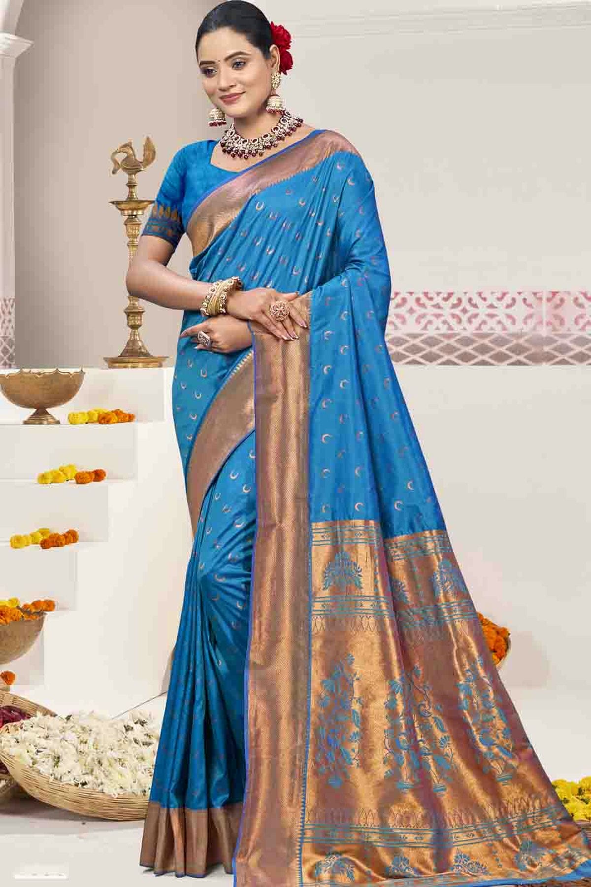 Blue Colour Woven Work Silk Traditional Saree VSSD1103528
