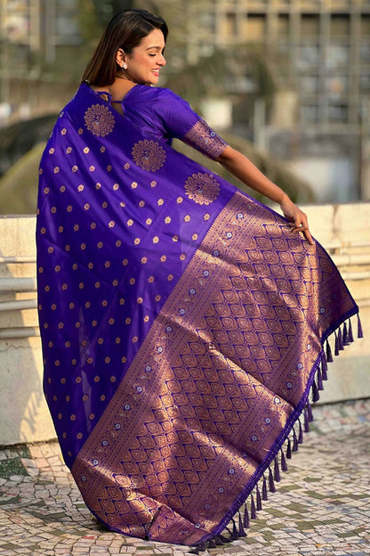 Blue Colour Zari Work Moonga Silk Traditional Sarees VSSD1113343