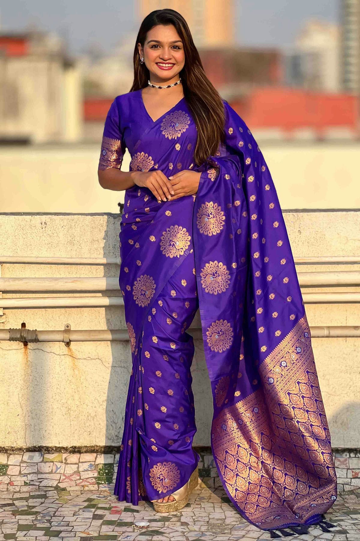 Blue Colour Zari Work Moonga Silk Traditional Sarees VSSD1113343