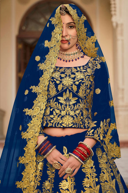 Blue Embroidery  Velvet Lehenga Choli