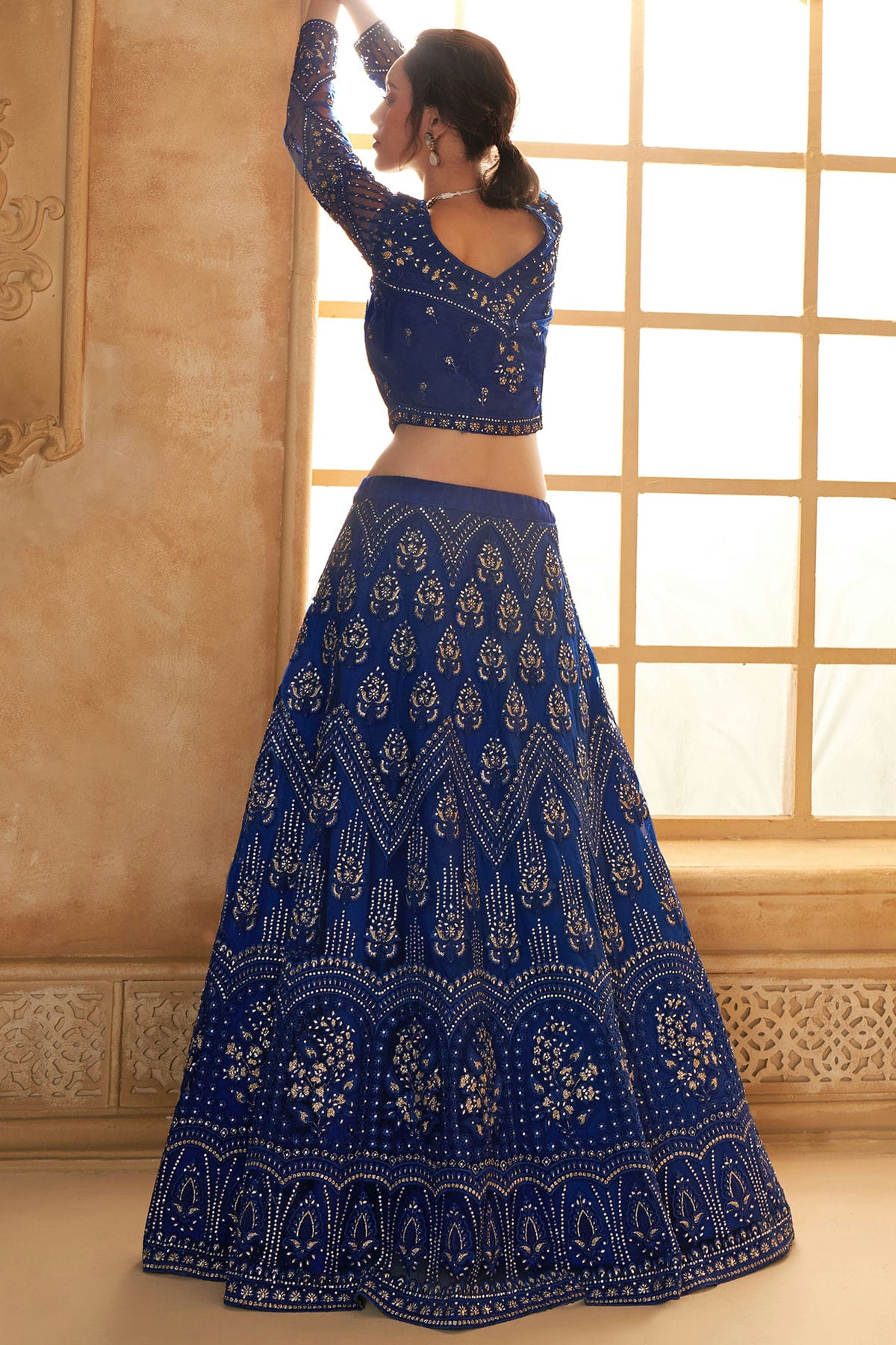 Blue Embroidery Net and SilK Lehenga Choli VSLC1290153