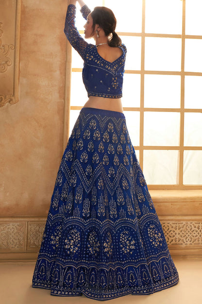 Blue Embroidery Net and SilK Lehenga Choli VSLC1290153