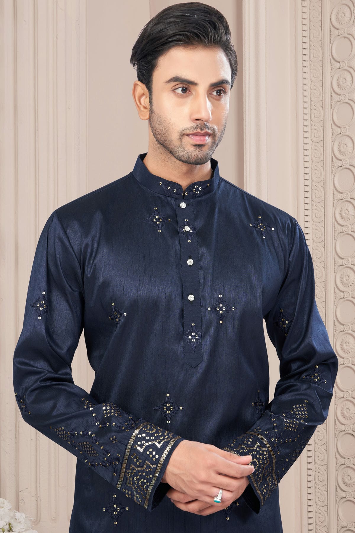 Blue Colour Pure Silk Kurta Pajama VSKP1040700