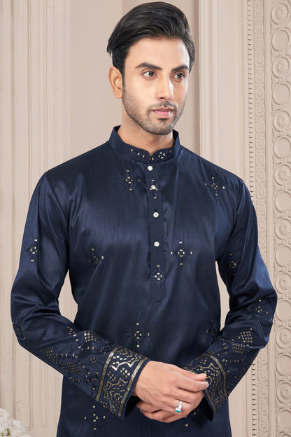 Blue Colour Pure Silk Kurta Pajama VSKP1040700