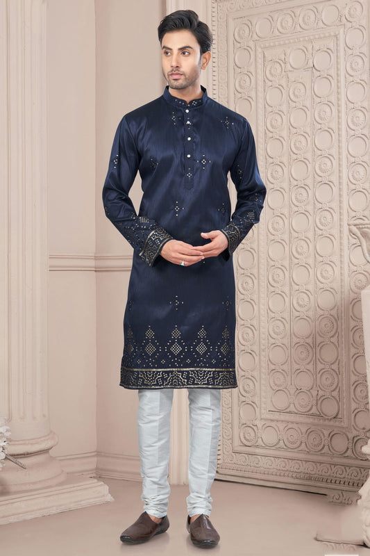 Blue Pure Silk Kurta Pajama