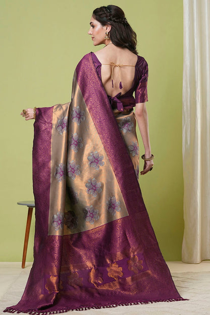 Brown Colour Banarasi Silk Traditional Saree