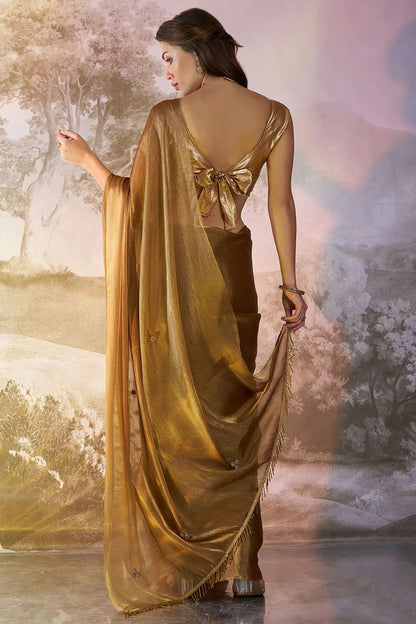 Brown Colour Burberry Organza Saree VSSD1112724