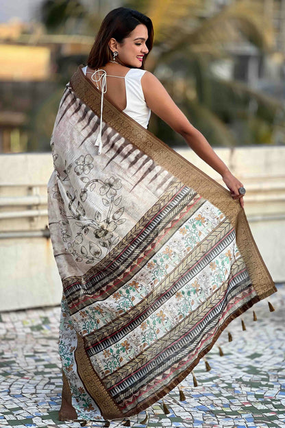 Brown Colour Chanderi Crush Printed Saree VSSD1112823