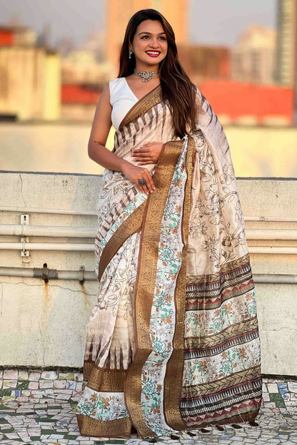 Brown Colour Chanderi Crush Printed Saree VSSD1112823