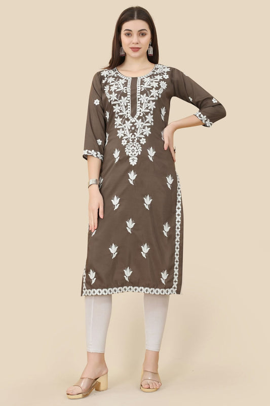 Brown Colour Chinon Silk Kurti