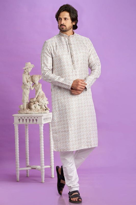 Brown Colour Cotton Pintex Work Kurta Pajama