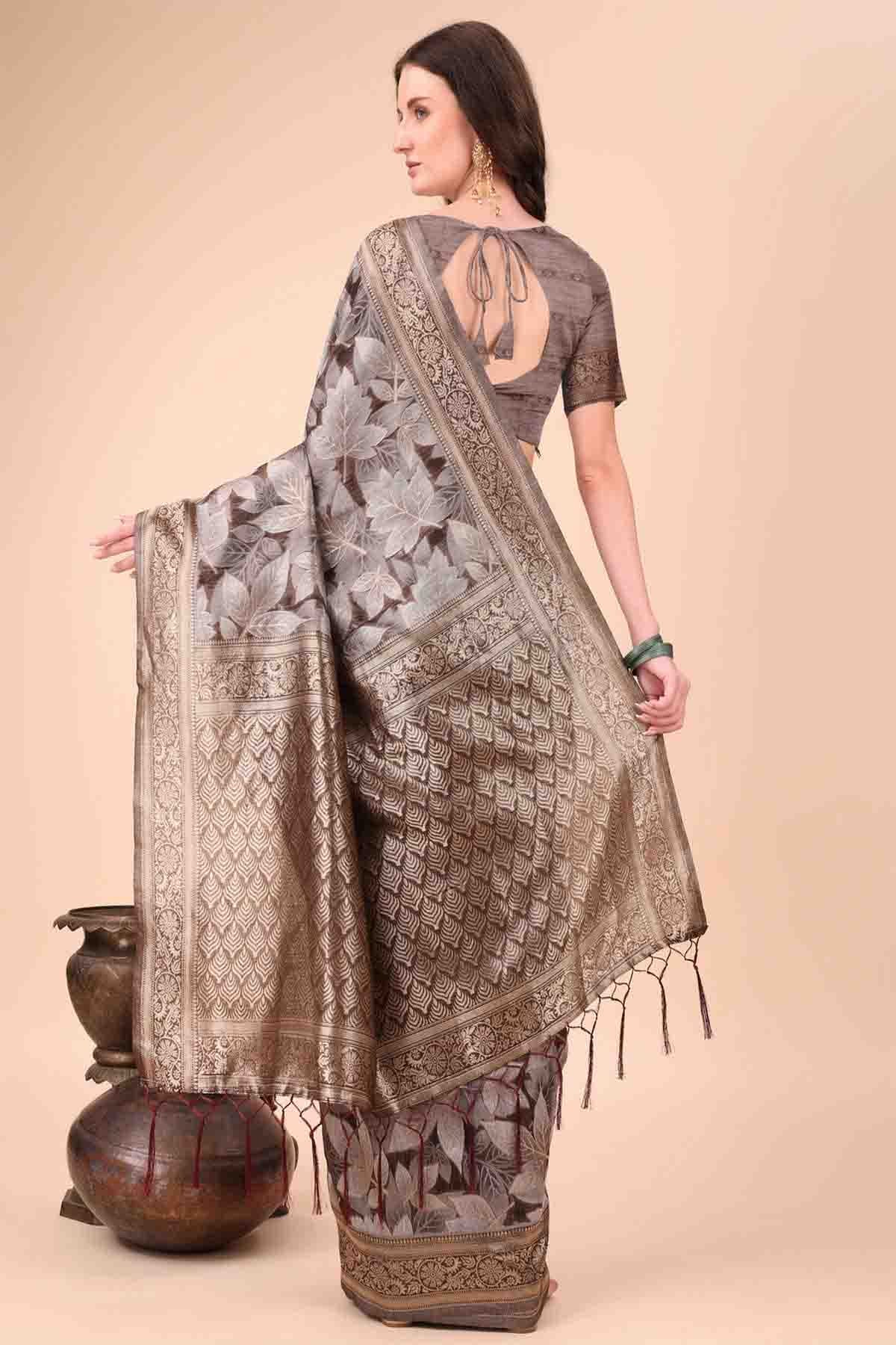 Brown Colour Cotton Printed Traditional Sarees VSSD1113774