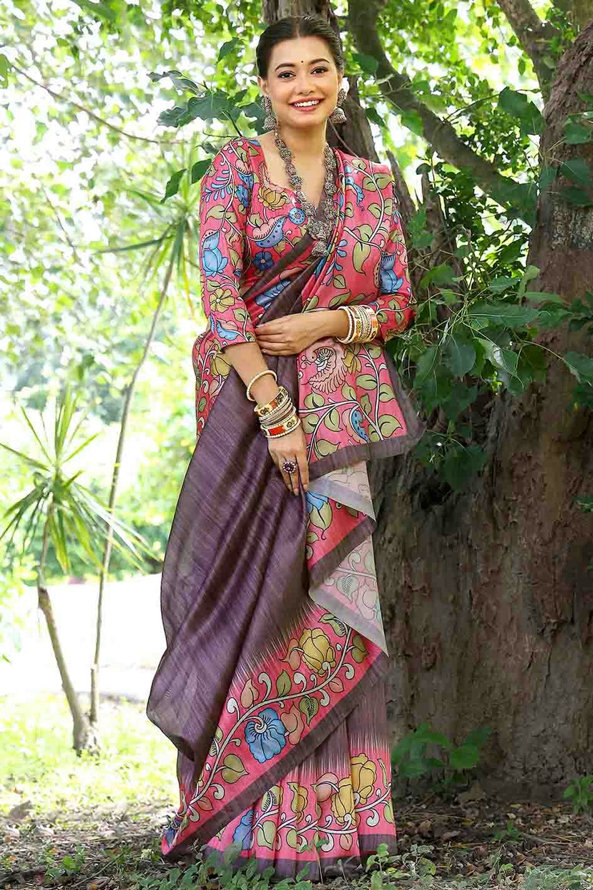 Brown Colour Cotton Silk Traditional Saree