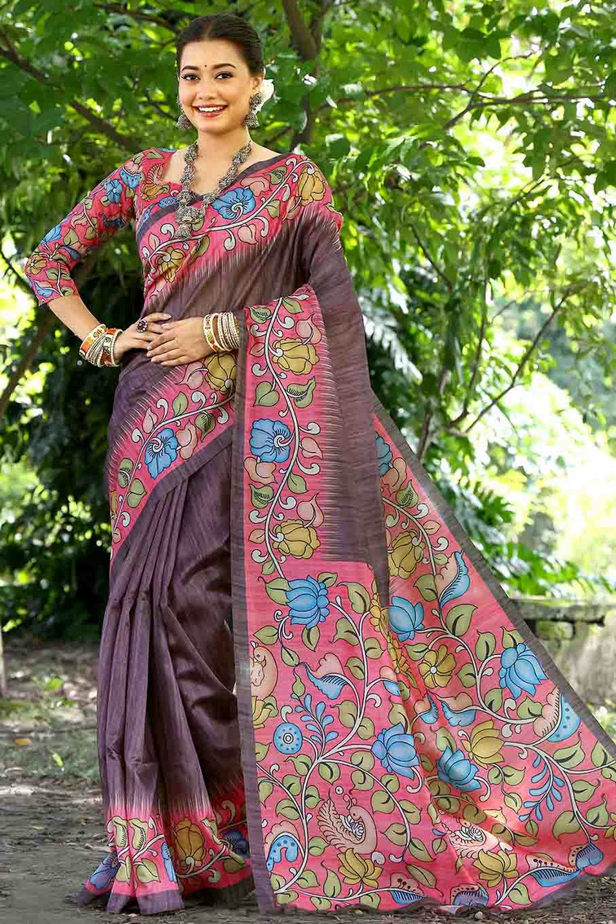 Brown Colour Cotton Silk Traditional Saree