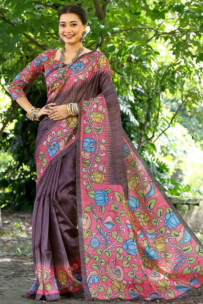 Brown Colour Cotton Silk Traditional Saree
