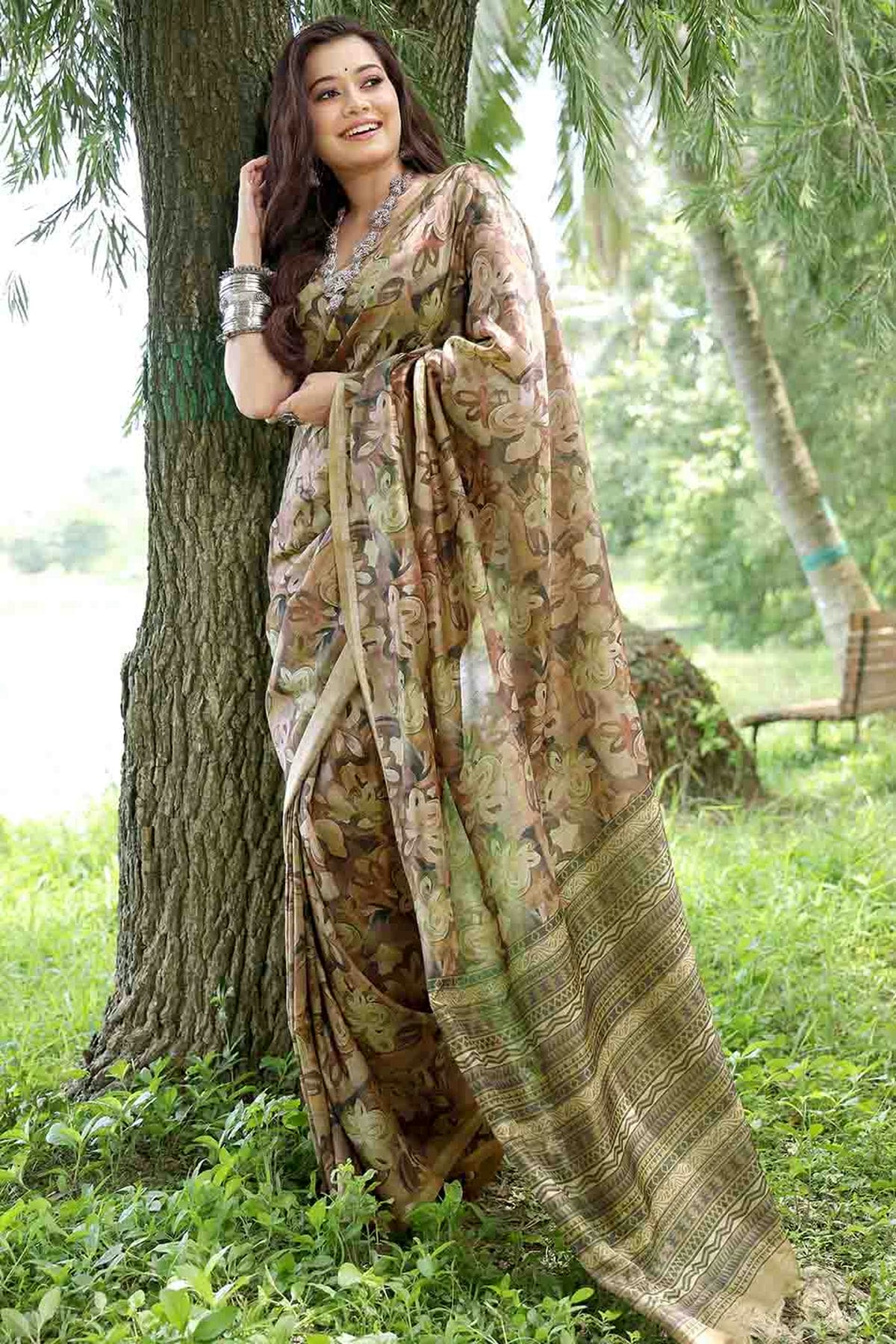 Brown Colour Cotton Silk Traditional Saree
