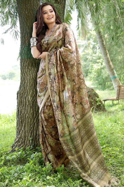 Brown Colour Cotton Silk Traditional Saree