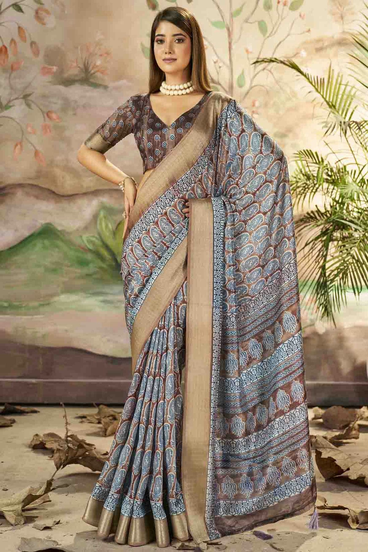 Brown Colour Dola Silk Printed Saree VSSD1113706