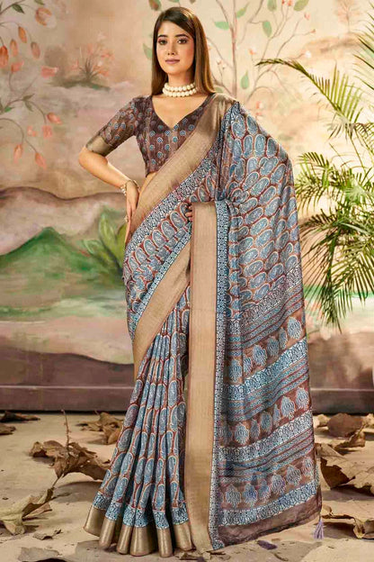 Brown Colour Dola Silk Printed Saree VSSD1113706