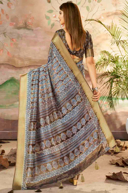 Brown Colour Dola Silk Printed Saree VSSD1113708