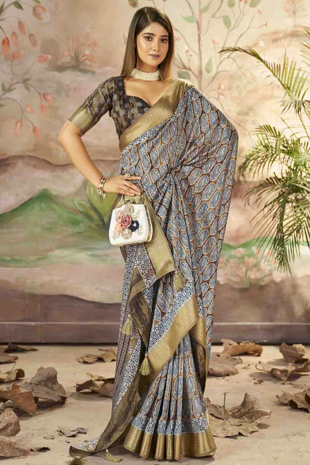 Brown Colour Dola Silk Printed Saree VSSD1113708