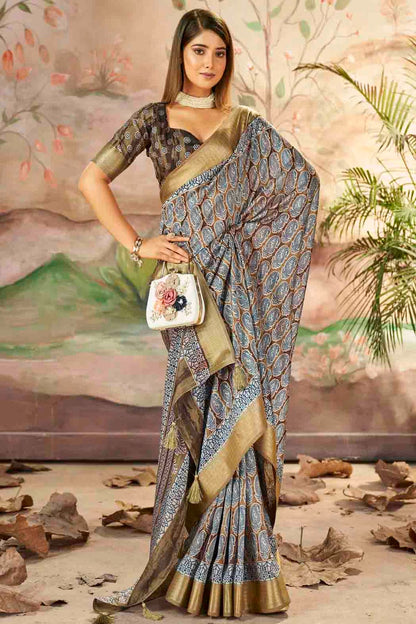Brown Colour Dola Silk Printed Saree VSSD1113708