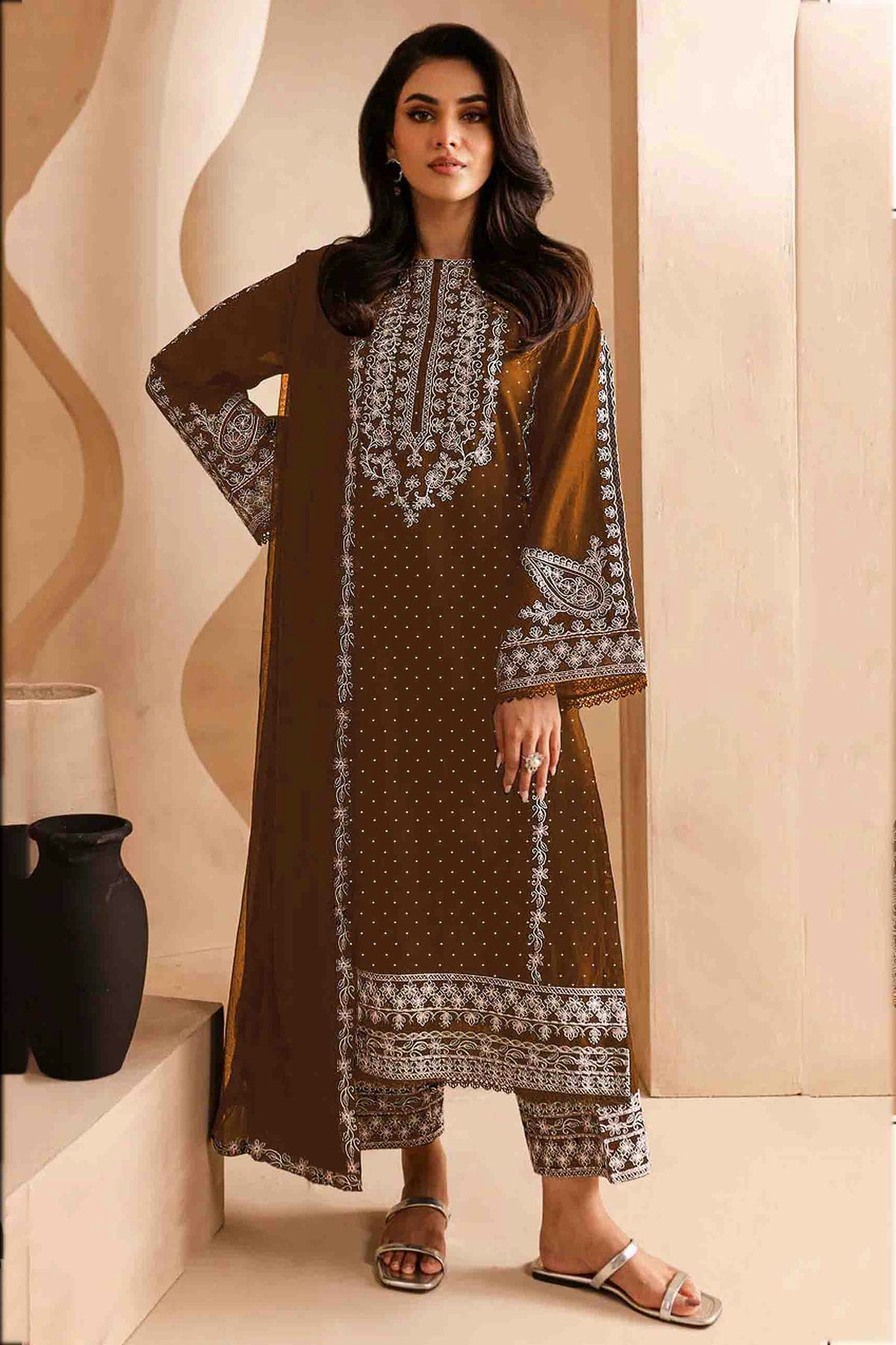 Brown Colour Faux Georgette Pakistani Suit VSSM1140812