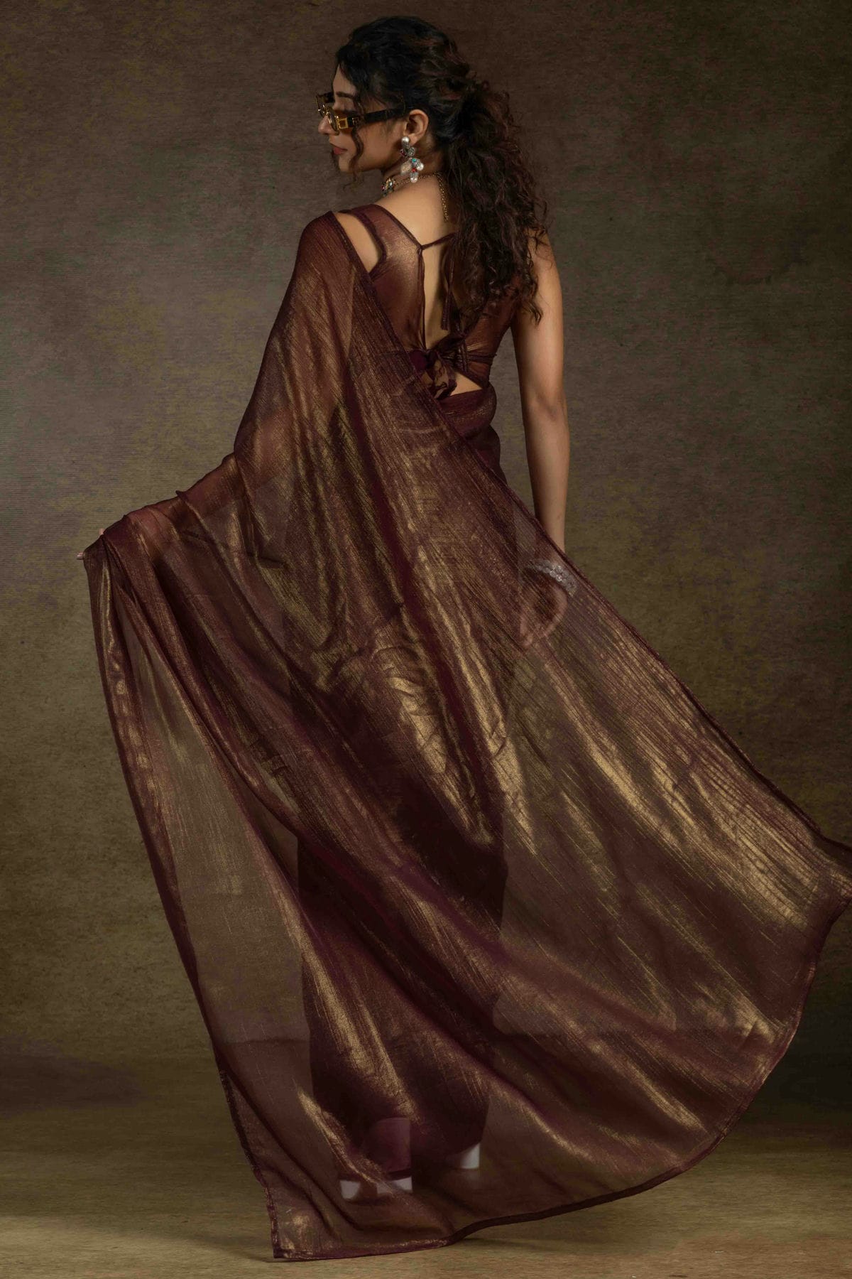 Brown Colour Fendi Satin Ready To Wear Saree VSSD1122012